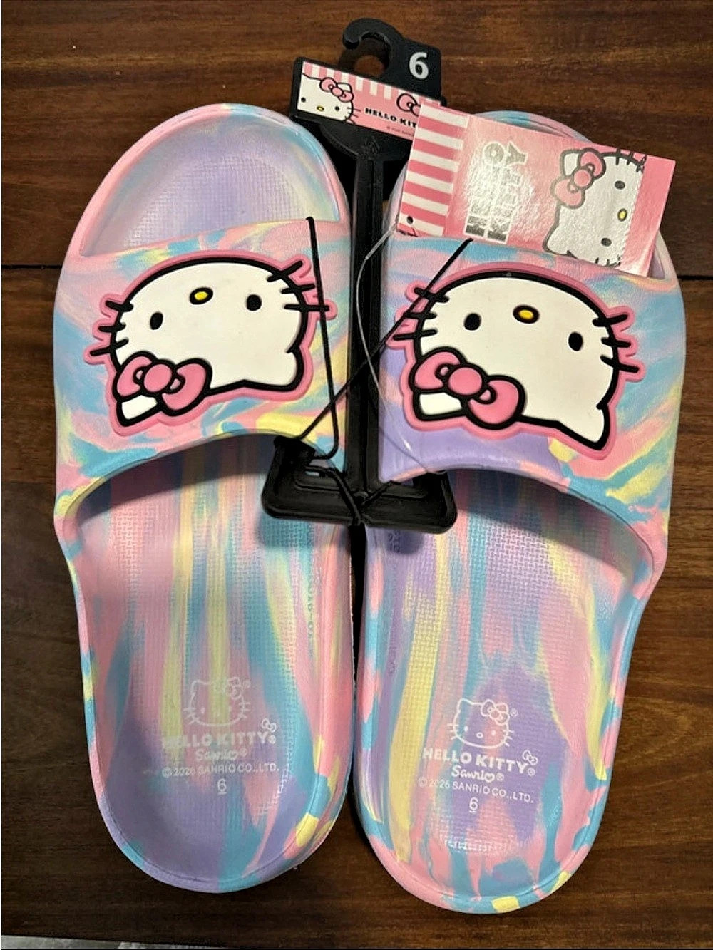 Sanrio Hello Kitty Pastel Tie Dye Slide Sandals Pink & Blue Kids Size 6